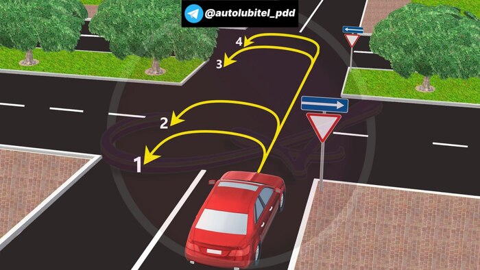 Разворот по каким траекториям разрешен в такой ситуации?