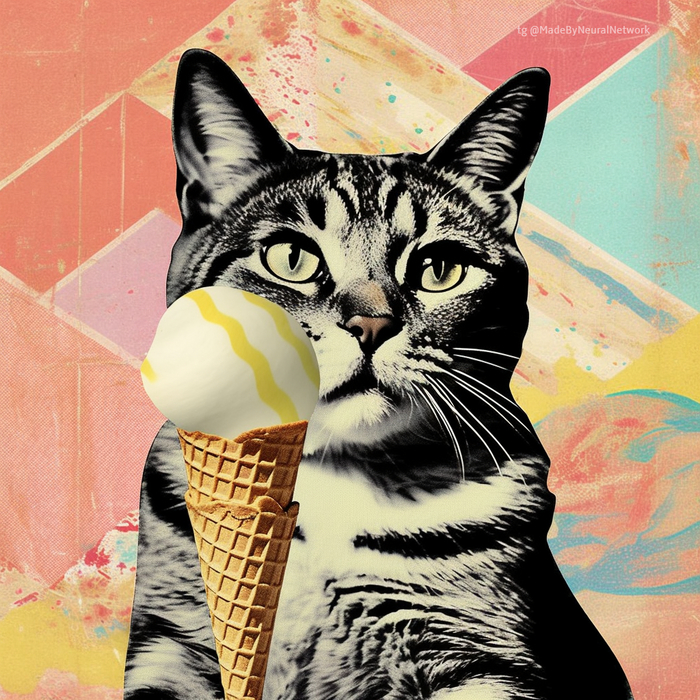 Коты едят мороженое, коллаж | Пикабу