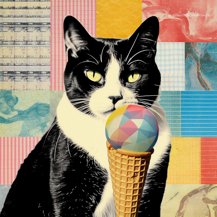 Коты едят мороженое, коллаж | Пикабу