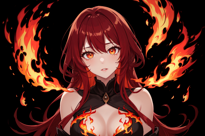 Flaming girls Девушки, Аниме, 2D, Stable Diffusion, Арты нейросетей, Anime Art, Длиннопост, Арт, Нейронные сети, Искусственный интеллект, Магия, Огонь, Красные волосы, Красные глаза