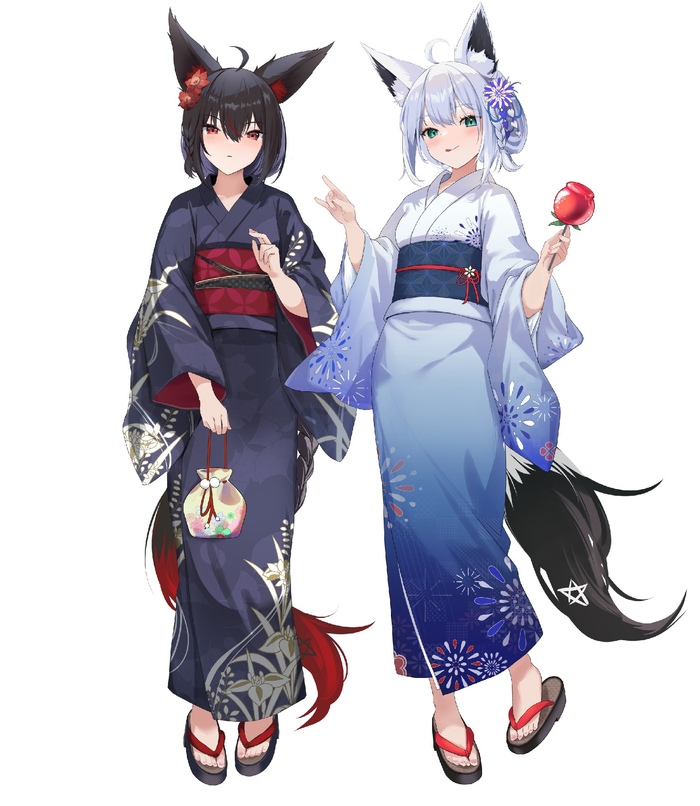     Anime Art, , Hololive, Shirakami Fubuki, Kurokami Fubuki, Virtual YouTuber, Animal Ears, 