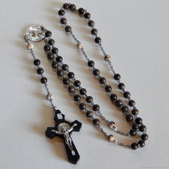 Четки католические (розарий) из яшмы Капучино «Посвящение св. Франциску ...