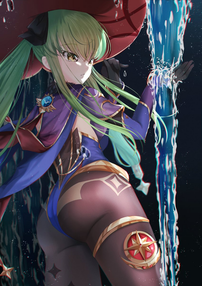 CC   , Anime Art, Code Geass, CC (Code Geass), Genshin Impact, Mona (Genshin Impact), , , 