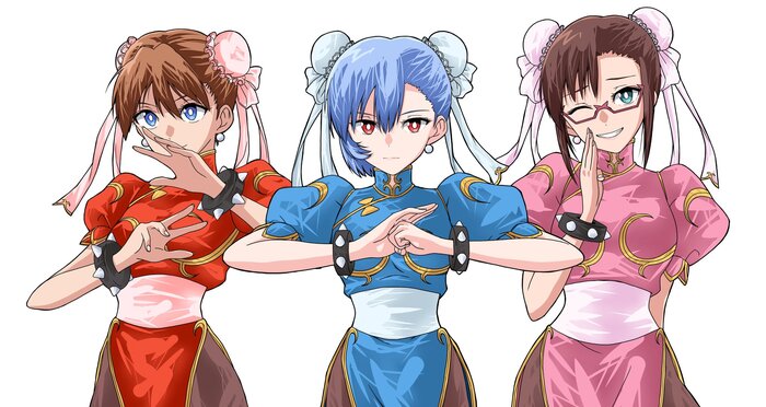 Evangelion X Street Fighter Evangelion, , Asuka Langley, Rei Ayanami, Anime Art, Makinami Mari, Evangelion Crossover, Chun-li, Street Fighter