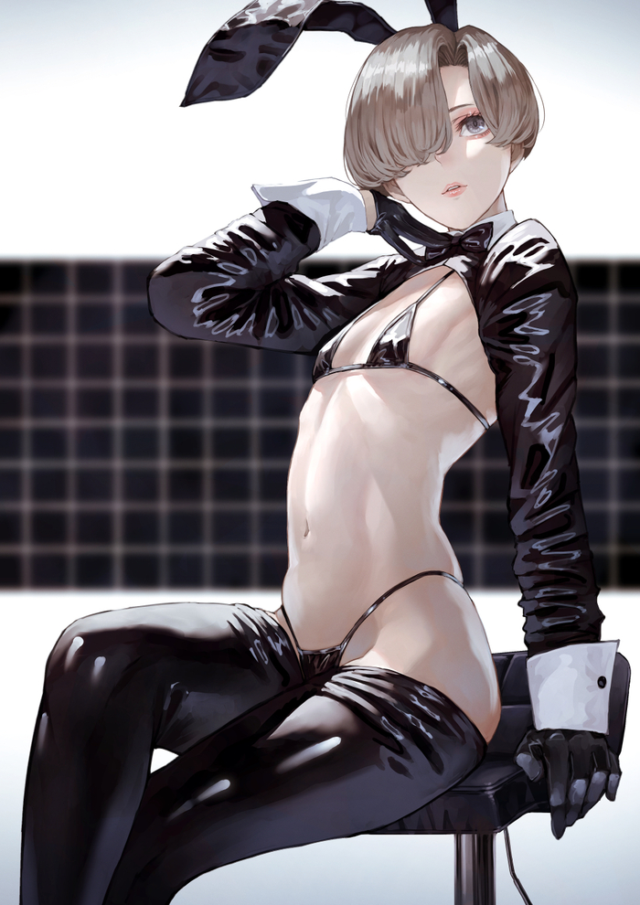  , Anime Art, Original Character, , Bunnysuit, Flat chest, Kaoming (Shibu11)