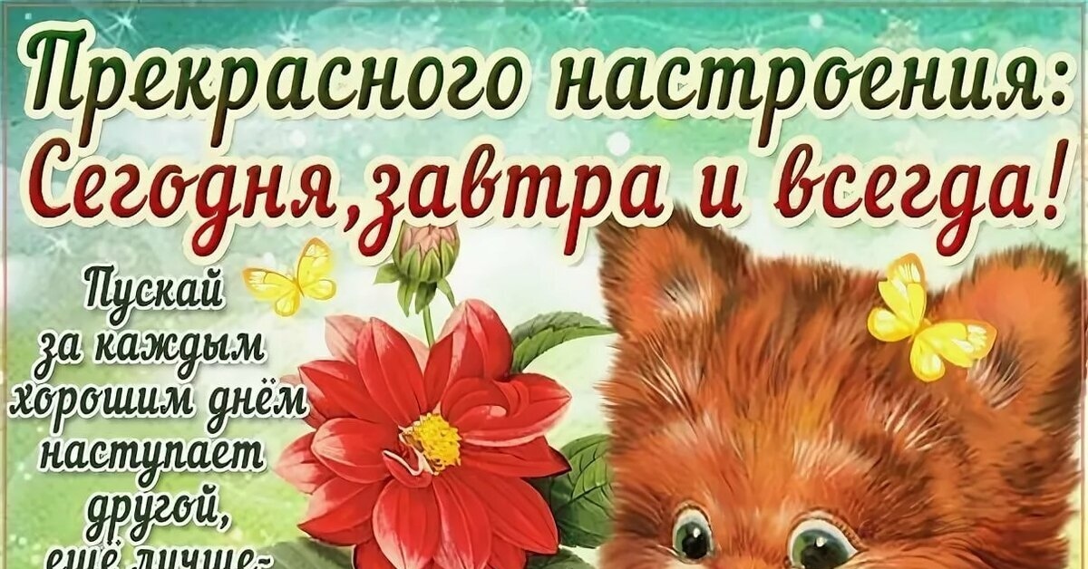 Лучше всех сегодня. Отличного настроения сегодня и всегда. Хорошего настроения сегодня завтра и всегда. Прекрасного настроения сегодня завтра и всегда. Хорошего настроения всегда.