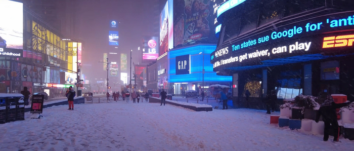 Вечерний Манхэттен во время снегопада Манхэттен, Нью-Йорк, Снег, Снегопад, Новый Год, Рождество, Длиннопост