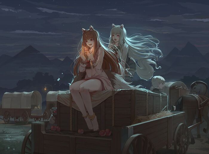  ) , , Anime Art, Holo, Spice and Wolf, Animal Ears, , , Kraft Lawrence, Myuri, Wolf and Parchment