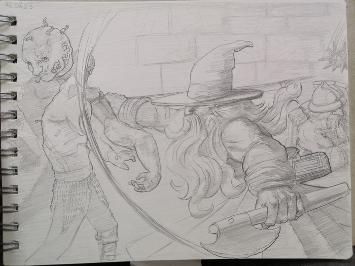 "Первое сражение в Подземье", рисунок карандашом