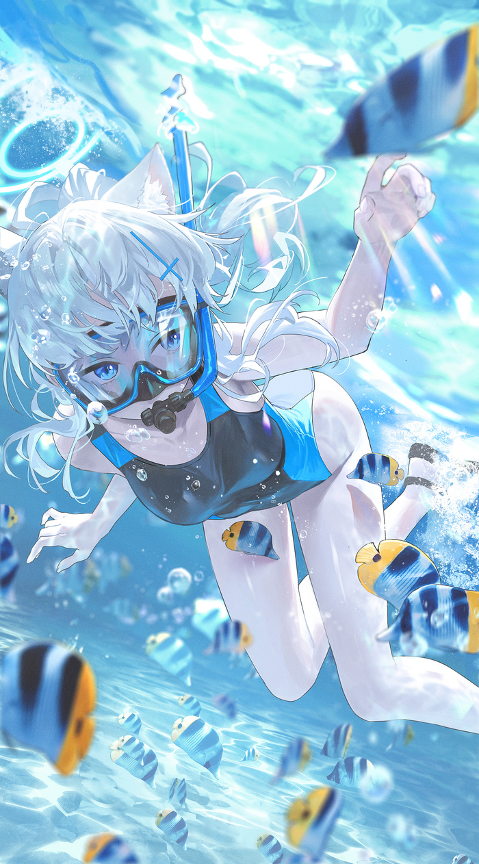  Anime Art, , Sunaookami Shiroko, Blue Archive, , , Animal Ears, 