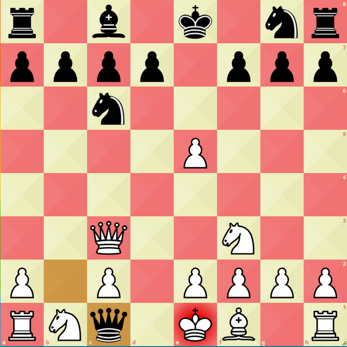 1. d4 e5 2. dxe5 Nc6 3. Nf3 Qe7 4. Bf4 Qb4+ 5. Bd2 Qxb2 6. Bc3?? Bb4 7. Qd2 Bxc3 8. Qxc3 Qc1#