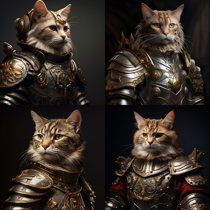 Благородные кошки Кот, Арты нейросетей, Средневековый доспех
