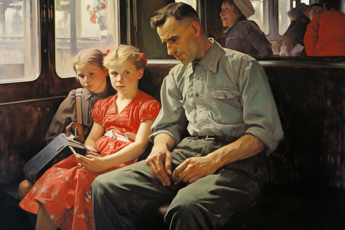 СССР в стиле Нормана Роквелла Midjourney, Арты нейросетей, Норман Роквелл, СССР, США, Живопись, Длиннопост