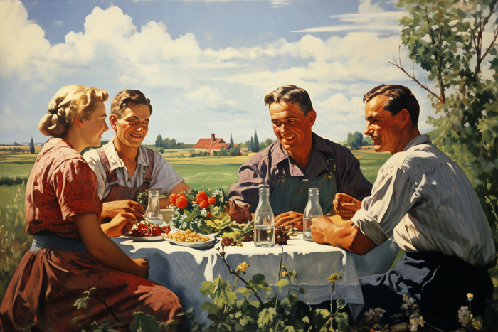 СССР в стиле Нормана Роквелла Midjourney, Арты нейросетей, Норман Роквелл, СССР, США, Живопись, Длиннопост