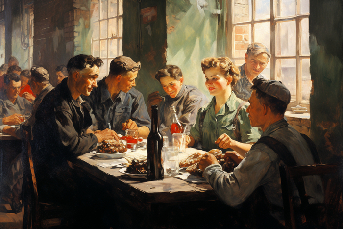 СССР в стиле Нормана Роквелла Midjourney, Арты нейросетей, Норман Роквелл, СССР, США, Живопись, Длиннопост