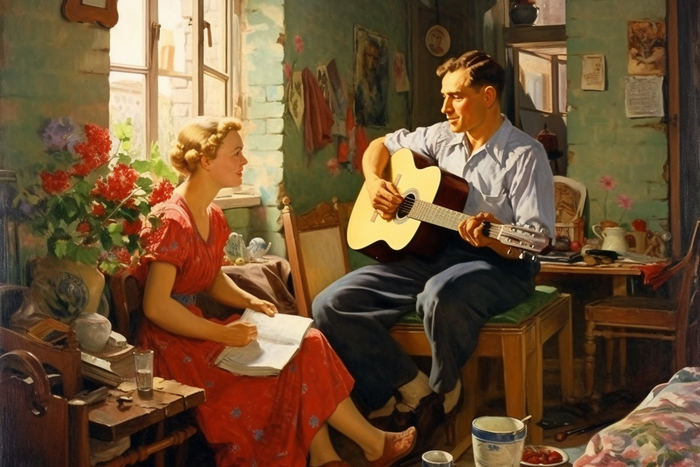 СССР в стиле Нормана Роквелла Midjourney, Арты нейросетей, Норман Роквелл, СССР, США, Живопись, Длиннопост