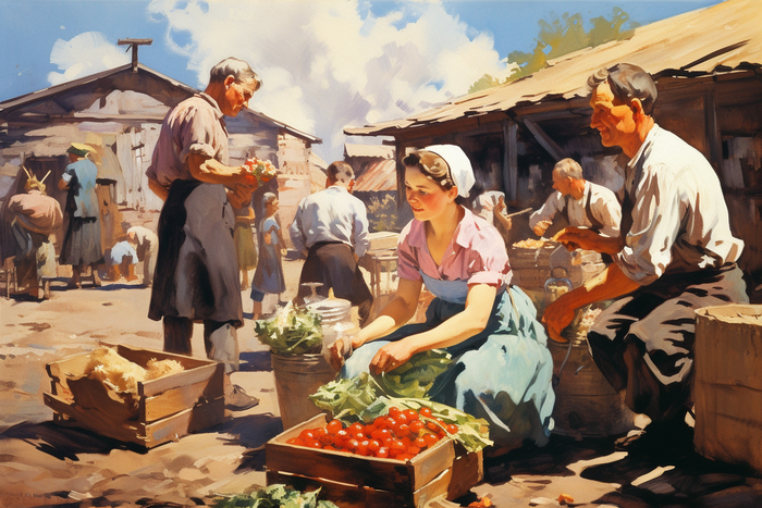 СССР в стиле Нормана Роквелла Midjourney, Арты нейросетей, Норман Роквелл, СССР, США, Живопись, Длиннопост