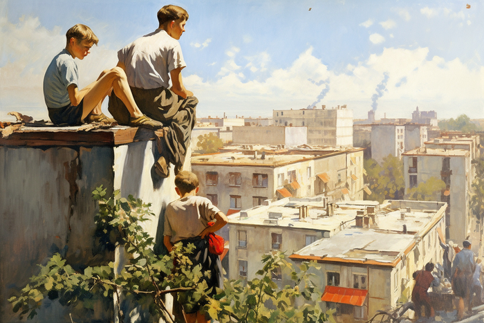 СССР в стиле Нормана Роквелла Midjourney, Арты нейросетей, Норман Роквелл, СССР, США, Живопись, Длиннопост