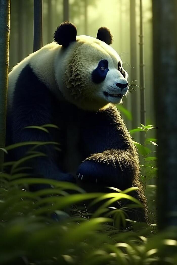 Медлительная панда среди высокого бамбука Искусственный интеллект, Арты нейросетей, Нейросеть Kandinsky, Панда, Бамбук