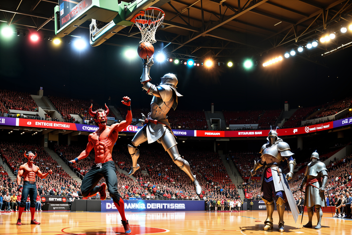 Меч или мяч?Задача изобразить битву средневековых рыцарей и демонов.