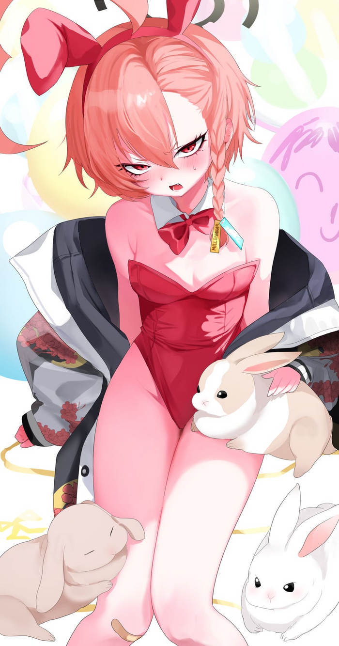  , Anime Art, Blue Archive, Mikamo Neru, Bunnysuit, Bunny Ears, 