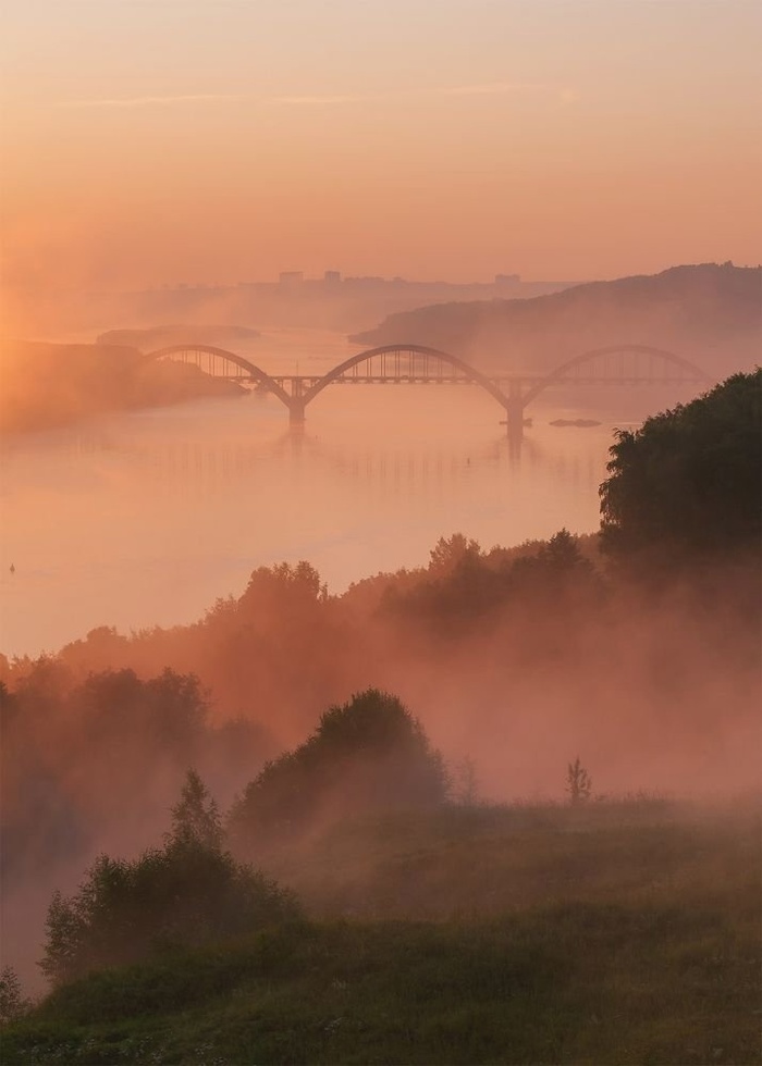 Утренний туман над Нижним Новгородом Фотография, Красота, Россия