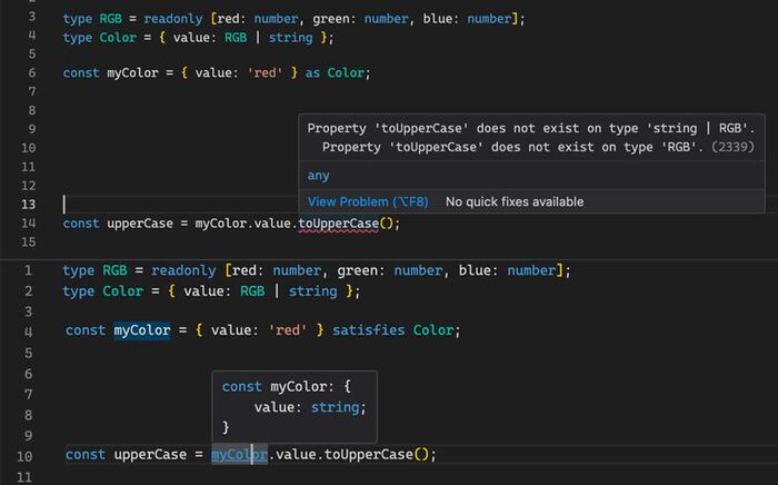 TypeScript  satisfy  as