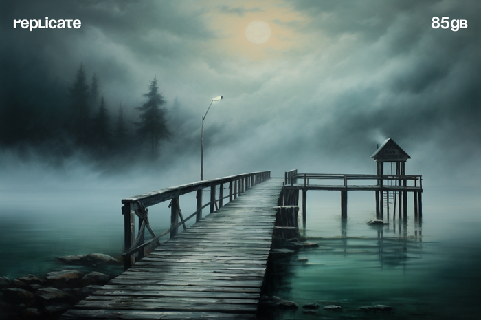 a dock with a body of water in the fog, a photorealistic painting by Kazys Varnelis, deviantart, magic realism, atmospheric, mist, ominous vibe