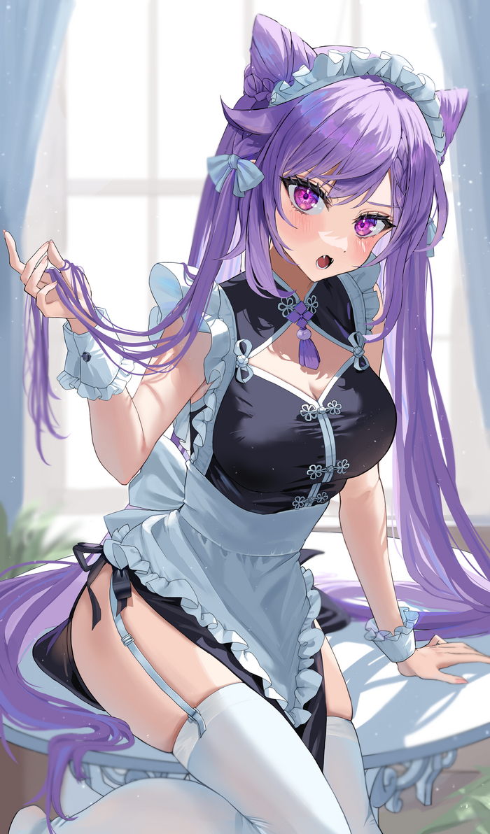 Maid Keqing Genshin Impact, Keqing, , , , Anime Art, , , , Keqing (Genshin Impact)