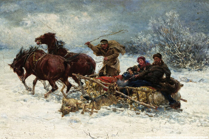 Альфред Веруш-Ковальский. "Волки атакуют санную повозку"