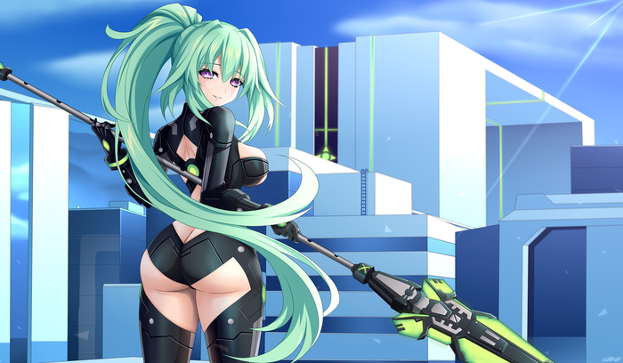 Green Heart Anime Art, Hyperdimension Neptunia, Neptunia, Vert, Green Heart