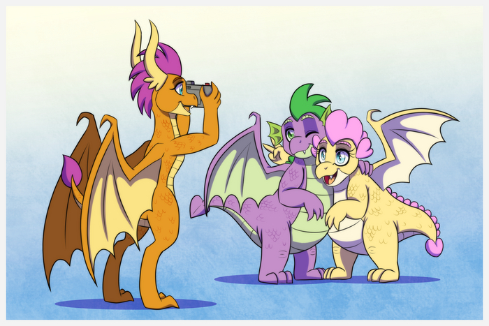 Spike and Buttercream My Little Pony, Ponyart, Original Character, , Chubby Art, Smolder, Spike, Inuhoshi-to-darkpen