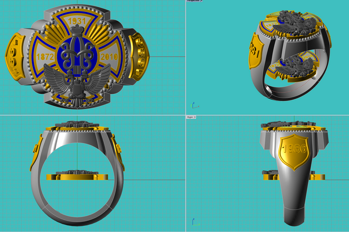 Знак училища с орлом и вензелем, годы учебы - на щитах по сторонам.