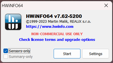 Окно запуска программы HWinfo64