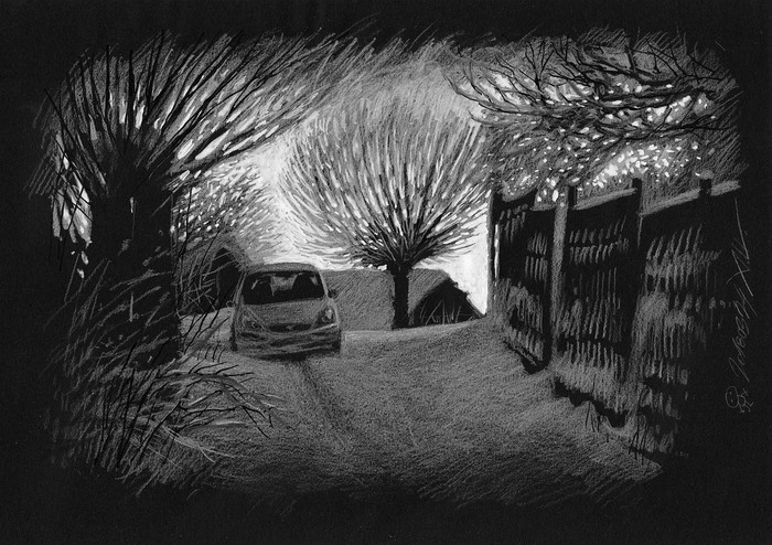 Зима. Окраина села на косогоре