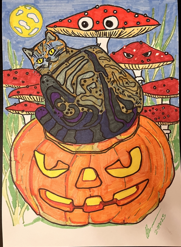 Маркеры. Кот и грибы