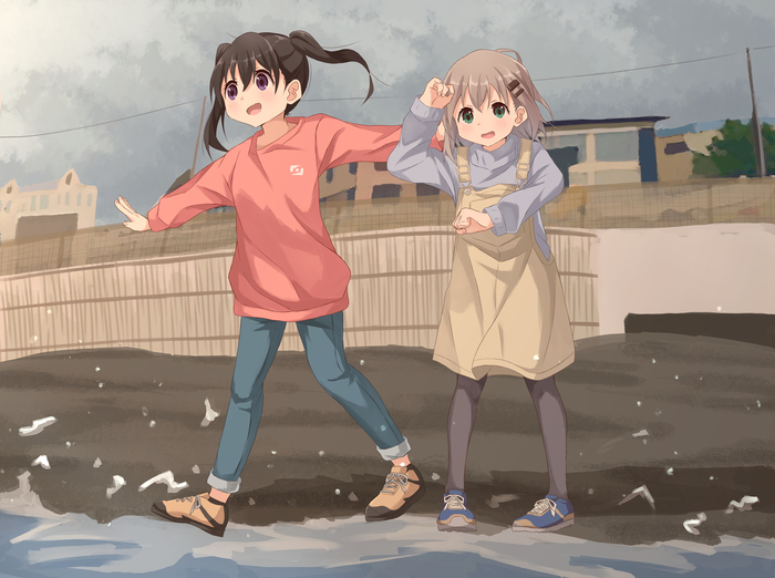      ,    ,    , Anime Art, Yama no Susume, Hinata Kuraue, Aoi Yukimura