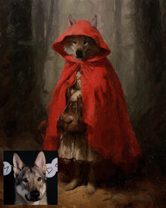 Чехословацкая волчья собака Бруклин в образе Красной Шапочки