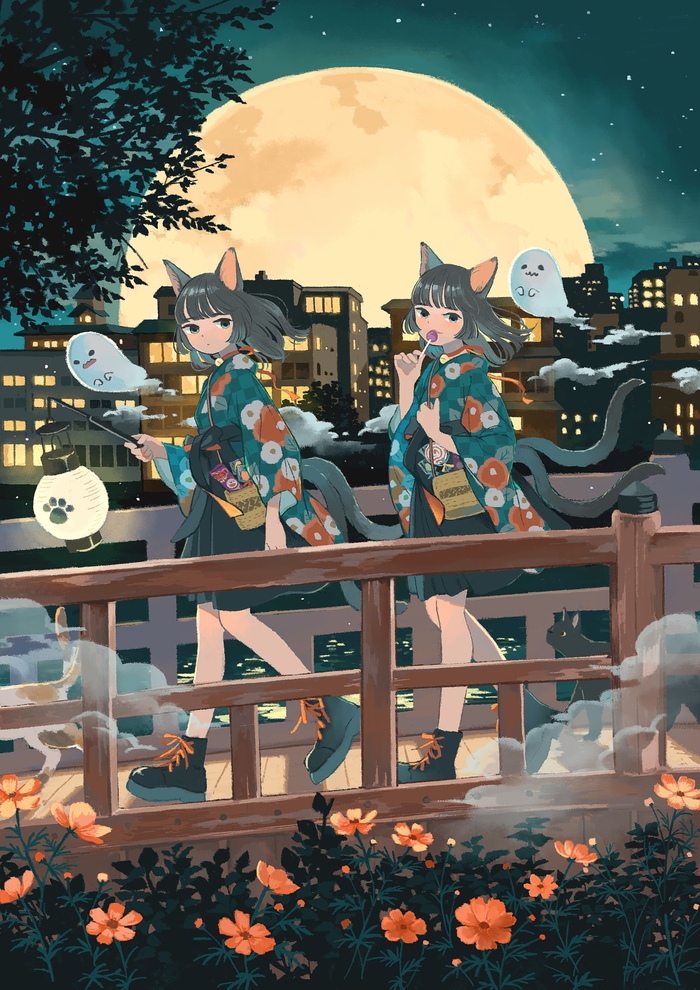 Halloween , Anime Art, Animal Ears, Original Character, 
