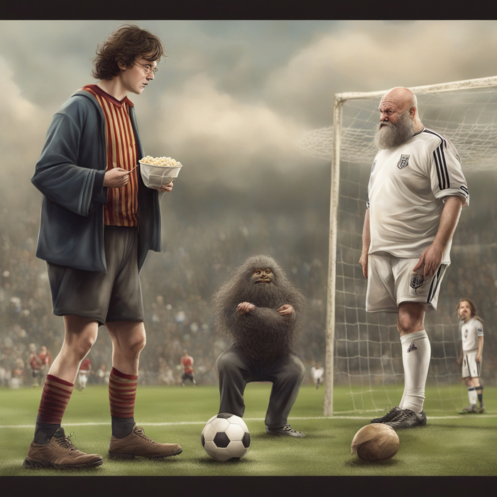 Окей, Гермиону, видимо, рисовать сложнее всего. Здесь её превратило в обезьяну. Или это ребенок Гермионы от Хагрида, и Гарри собирается покормить его попкорном?