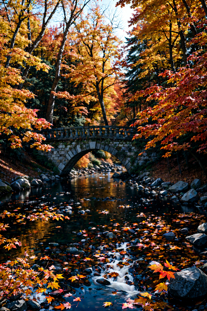 Autumn bridge by SD  ,  , Stable Diffusion,  ,  , , , , , 