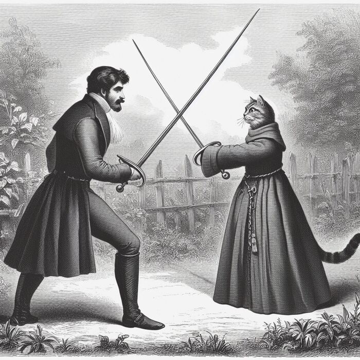 Гравюра неизвестного французского художника, которая изображает поединок графа Де Ла Моль и Базилиуса Каррасийского