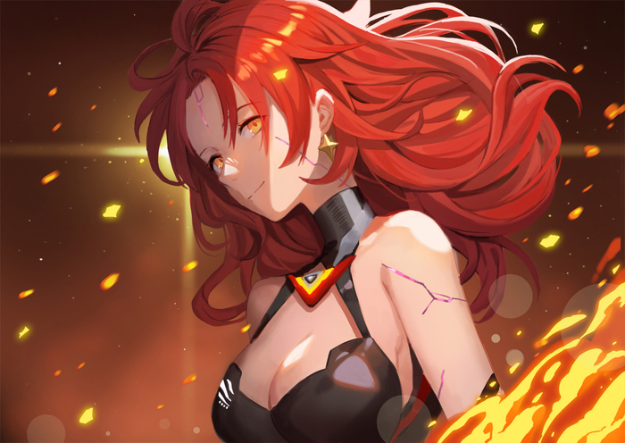 She was smiling in the fire... , Anime Art, Murata Himeko, Honkai Impact