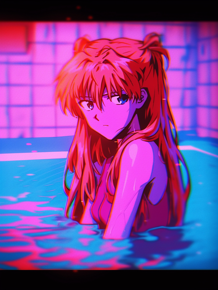 Asuka in the pool / memories of the past  , Anime Art, , Evangelion, Asuka Langley, 