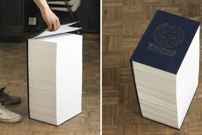 Печатать всю Википедию мы, пожалуй, не будем. Это too much даже для гипотетического мысленного эксперимента. Обойдемся цифровым форматом.