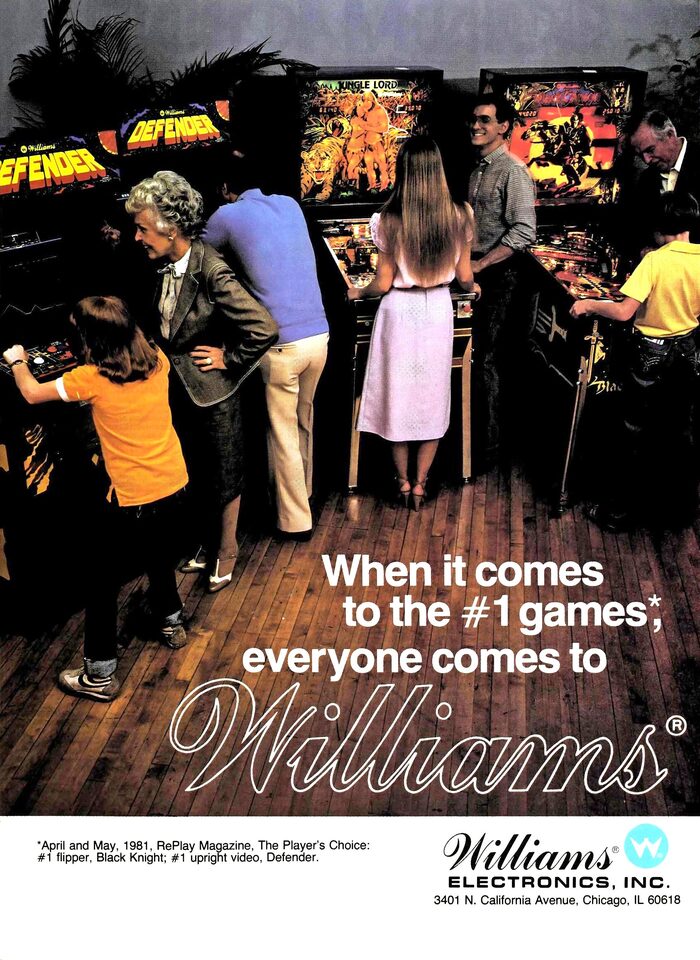 Реклама продукции Williams в старом журнале. Тут и пинболлы и, собственно, сам Defender