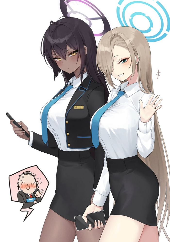 3      , Anime Art, Blue Archive, Kakudate Karin, Ichinose Asuna,  , Office lady