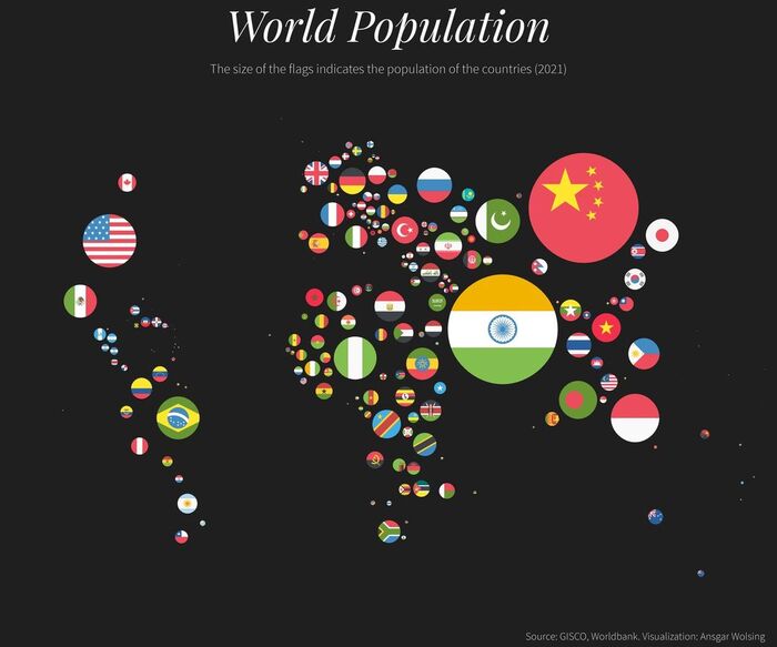 «Кружки» пропорционально численности населения стран