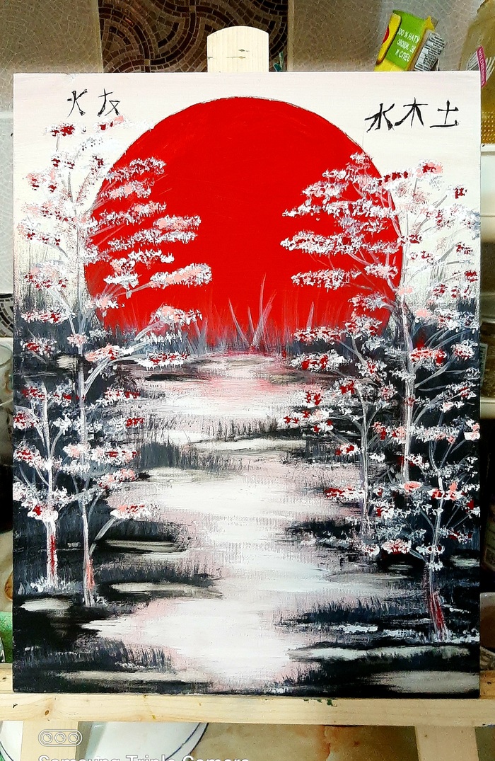 Япония Рисунок, Гуашь, Начинающий художник, Дерево