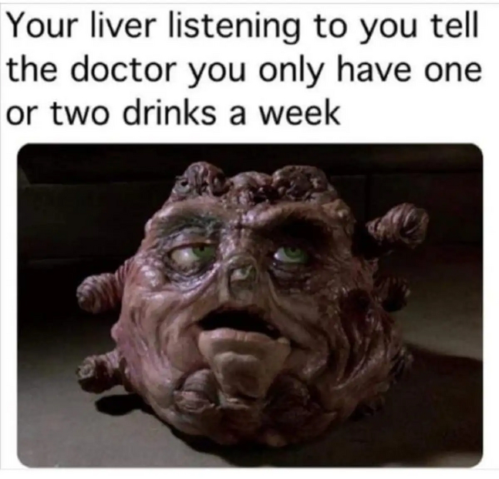 Ваша печень слушает, как вы говорите врачу, что выпиваете только раз-два в неделю